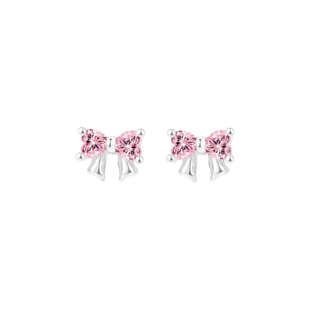 New Pink Bow Stud Earrings Sterling silver S925